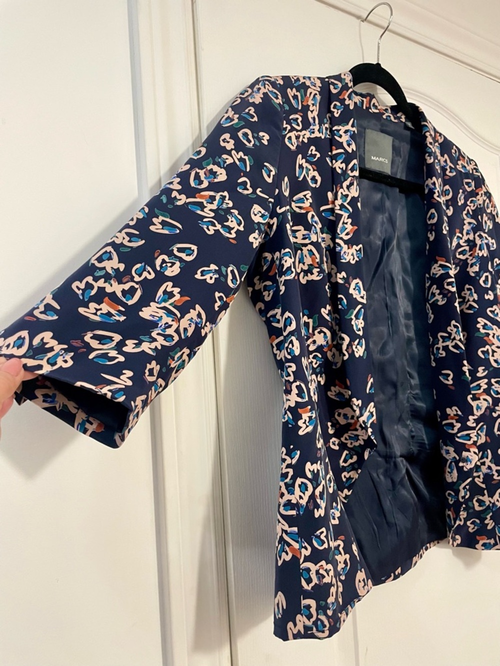 MARCS Navy Floral-Leopard Open Blazer with Blush Accents Size 12